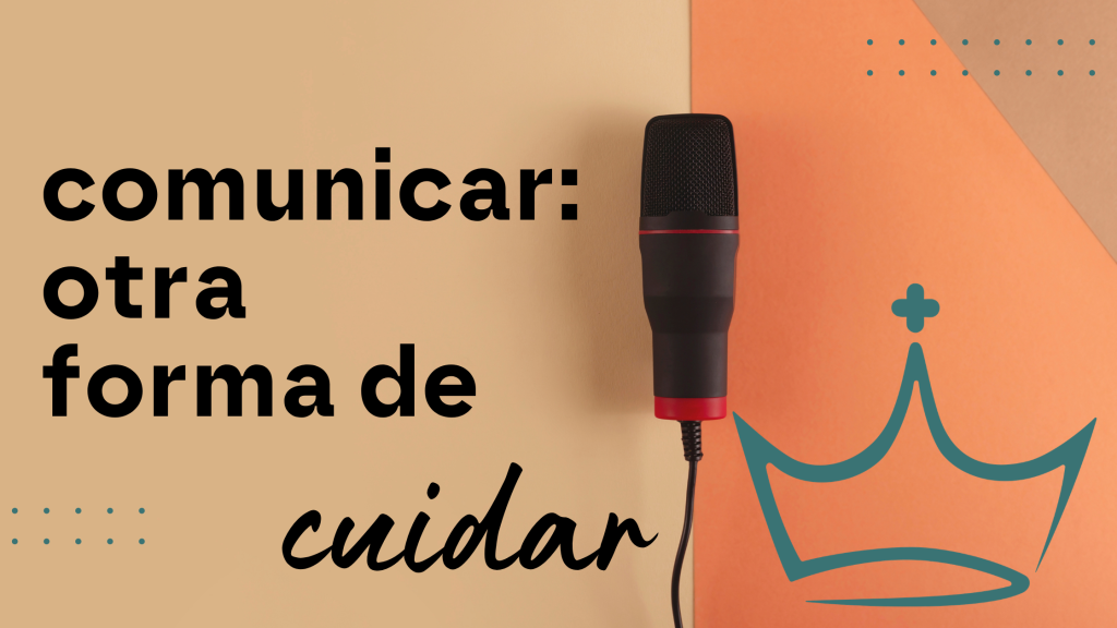 Microfono y diseño grafico sobre la comunicación como otra forma de cuidar.
